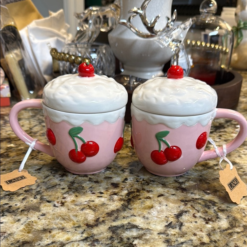 LANG Pink Cherry Mug Set with Lids